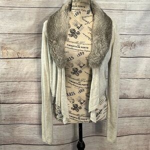 525 America Silk & Cashmere Sweater Cardigan Detachable Rabbit Fur Collar Gray